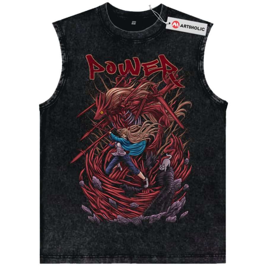 Alternative view of Power Tank Top, Chainsaw Man Tank Top, Anime Tank Top, Vintage Tank Top