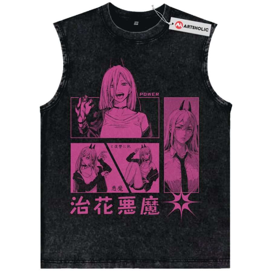 Alternative view of Power Tank Top, Chainsaw Man Tank Top, Anime Tank Top, Vintage Tank Top