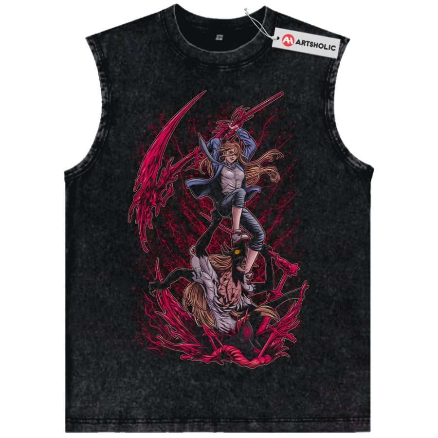 Alternative view of Power Tank Top, Chainsaw Man Tank Top, Anime Tank Top, Vintage Tank Top