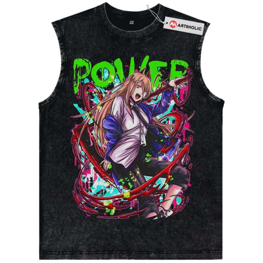 Alternative view of Power Tank Top, Chainsaw Man Tank Top, Anime Tank Top, Vintage Tank Top