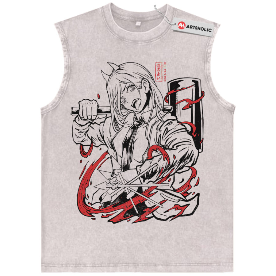 Alternative view of Power Tank Top, Chainsaw Man Tank Top, Anime Tank Top, Vintage Tank Top