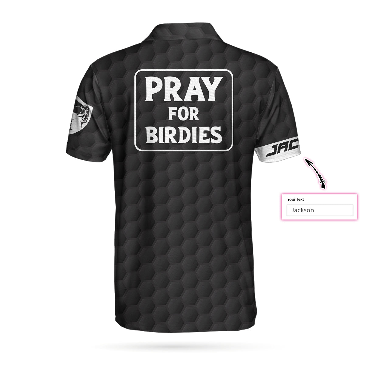 Alternative view of Pray For Birdie Golf Custom Polo Shirt, Personalized Black American Flag Golf Shirt For Men