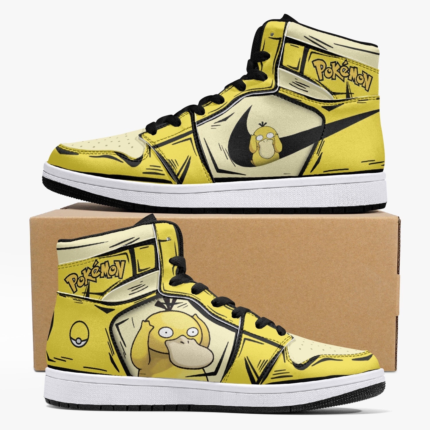 Psyduck Pokemon Custom Sneaker Mid 1 Basketball Shoes - Otaku Hall