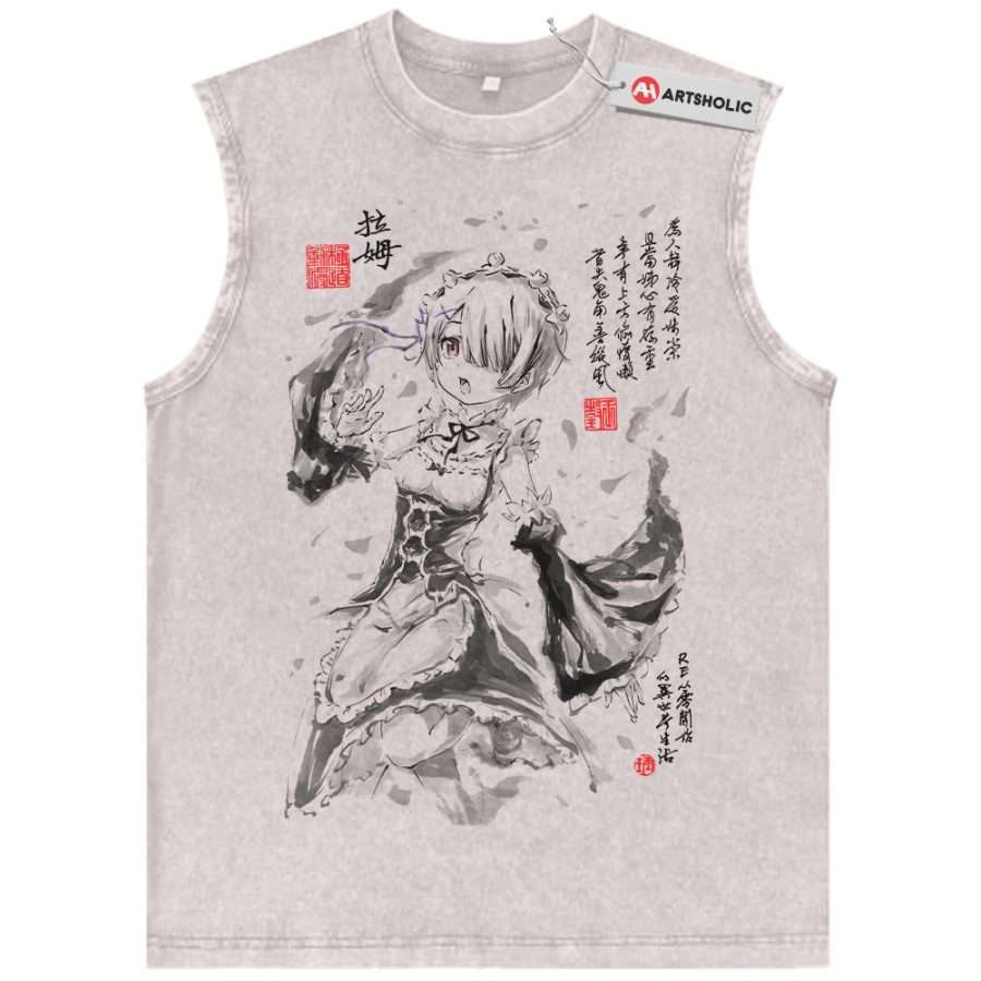 Alternative view of Ram Tank Top, Re:Zero Tank Top, Anime Tank Top, Vintage Tank Top