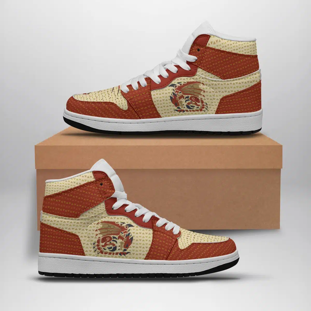 Rathalos Inspired Monster Hunter Shonen Custom Sneaker Mid 1 Basketball Shoes for Gaming Fans - Otaku Hall
