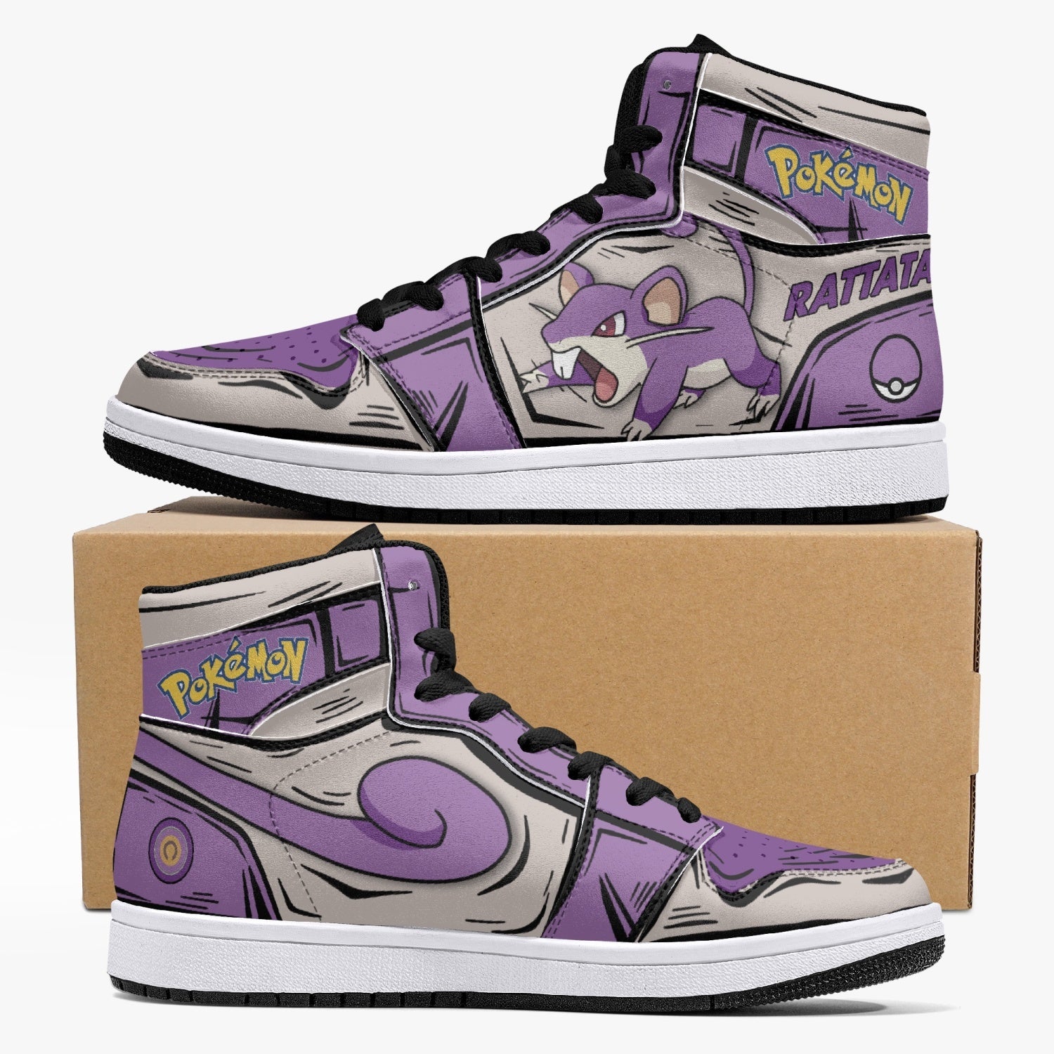 Rattata Pokemon Custom Sneaker Mid 1 Basketball Shoes - Otaku Hall