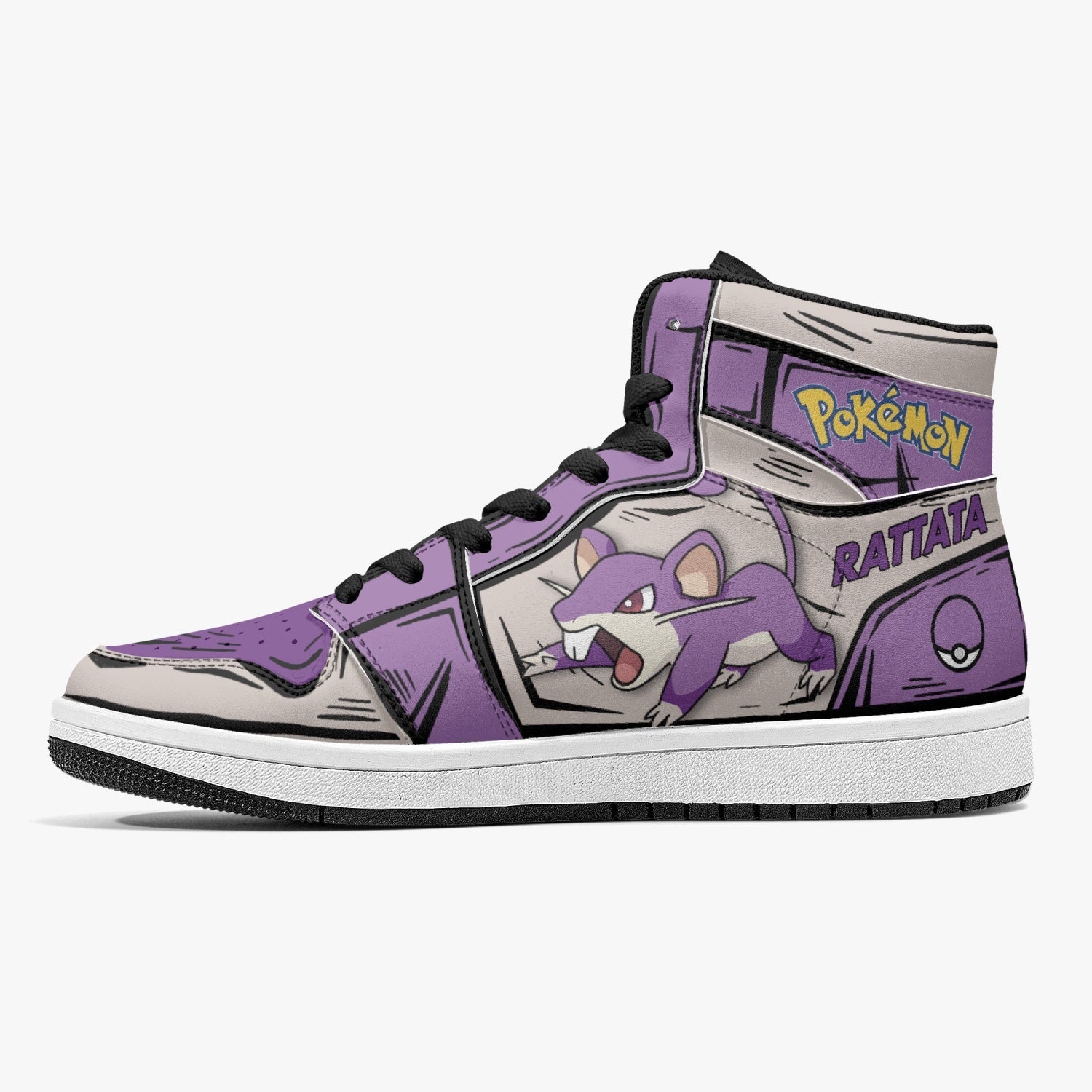 Alternative view of Rattata Pokemon Custom Sneaker Mid 1 Basketball Shoes - Otaku Hall