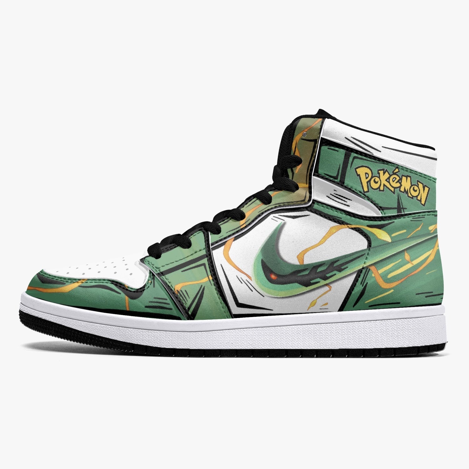 Alternative view of Rayquaza Pokemon Custom Sneaker Mid 1 Basketball Shoes - Otaku Hall