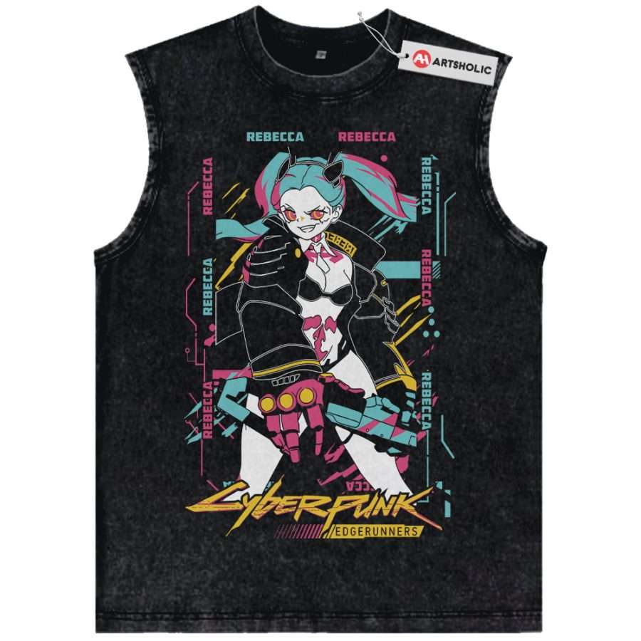 Alternative view of Rebecca Tank Top, Cyberpunk: Edgerunners Tank Top, Game Tank Top, Vintage Tank Top