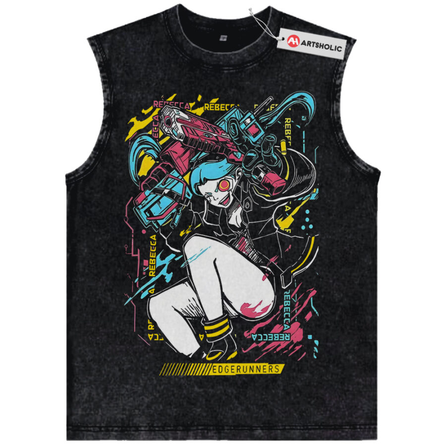 Alternative view of Rebecca Tank Top, Cyberpunk: Edgerunners Tank Top, Game Tank Top, Vintage Tank Top