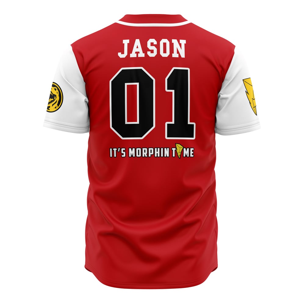 Alternative view of Red Tyrannosauruses Jason Lee Scott Power Rangers Baseball Jersey