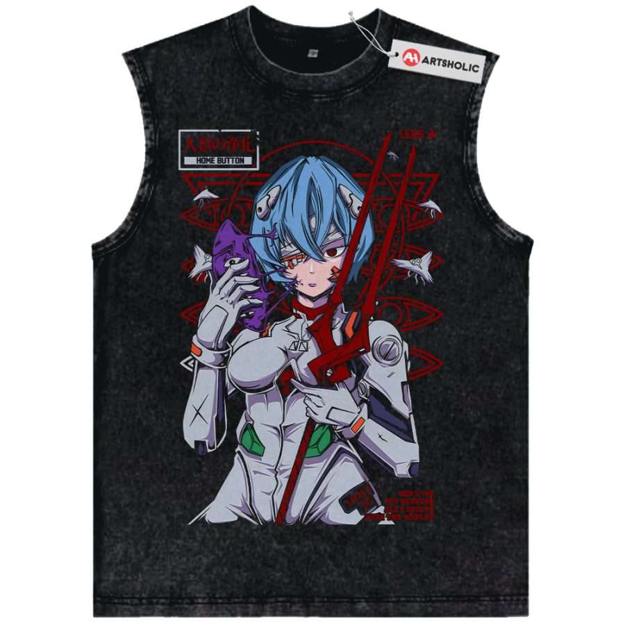 Alternative view of Rei Ayanami Tank Top, Neon Genesis Evangelion Tank Top, Anime Tank Top, Vintage Tank Top