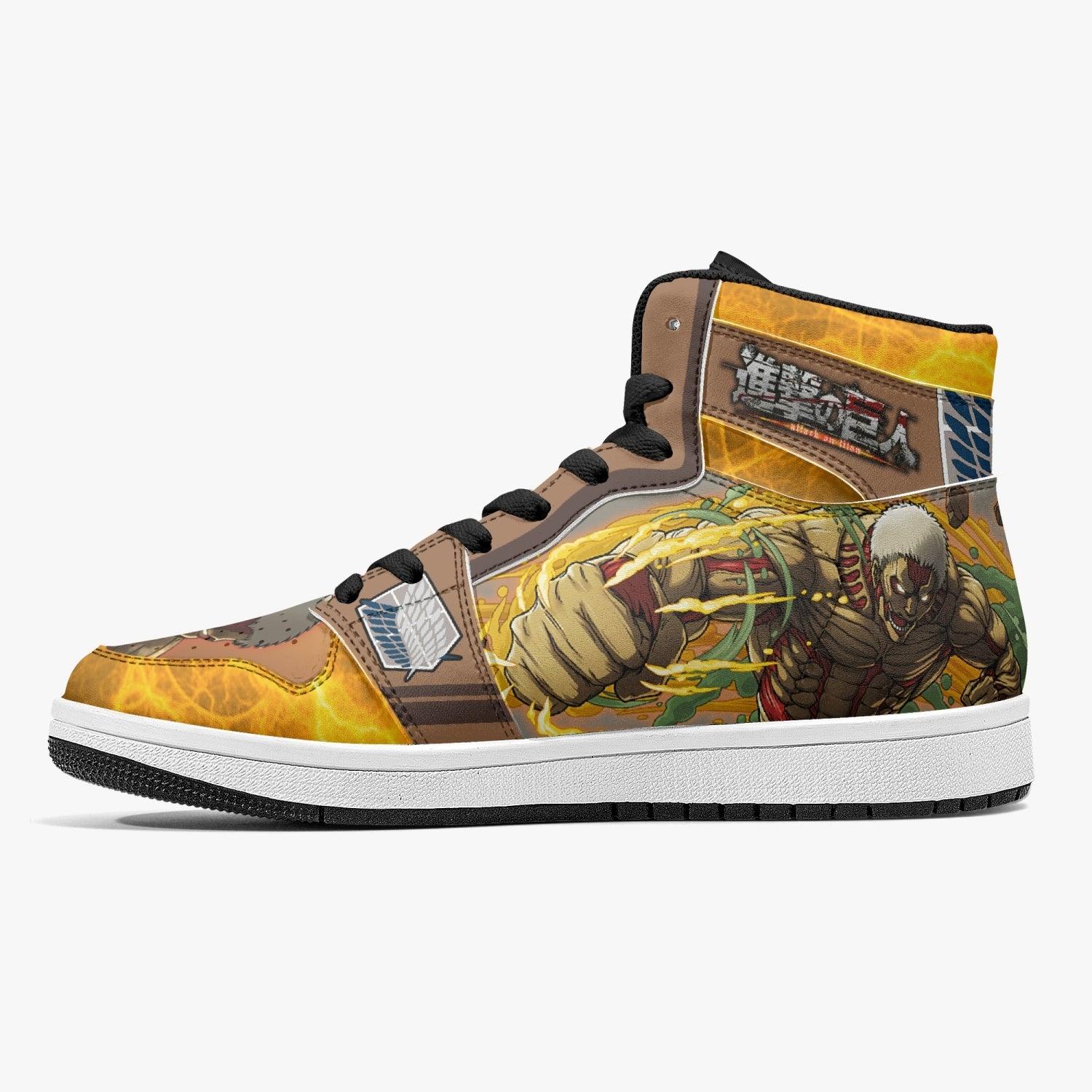 Alternative view of Reiner Braun Armored Titan Attack on Titan Custom Sneaker Mid 1 Basketball Shoes - Otaku Hall