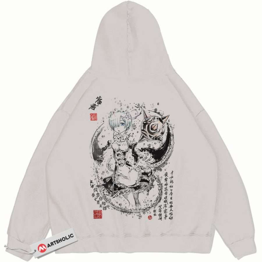 Alternative view of Rem Hoodie, Re:Zero Hoodie, Anime Hoodie, Vintage Hoodie