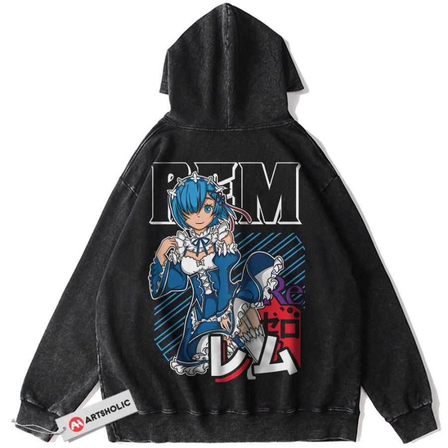 Alternative view of Rem Hoodie, Re:Zero Hoodie, Anime Hoodie, Vintage Hoodie