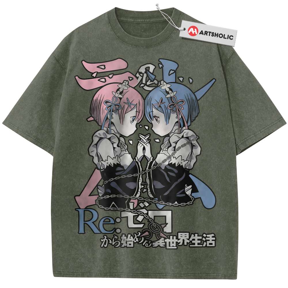 Alternative view of Rem Shirt, Ram Shirt, Re:Zero Shirt, Anime Shirt, Vintage T-Shirt