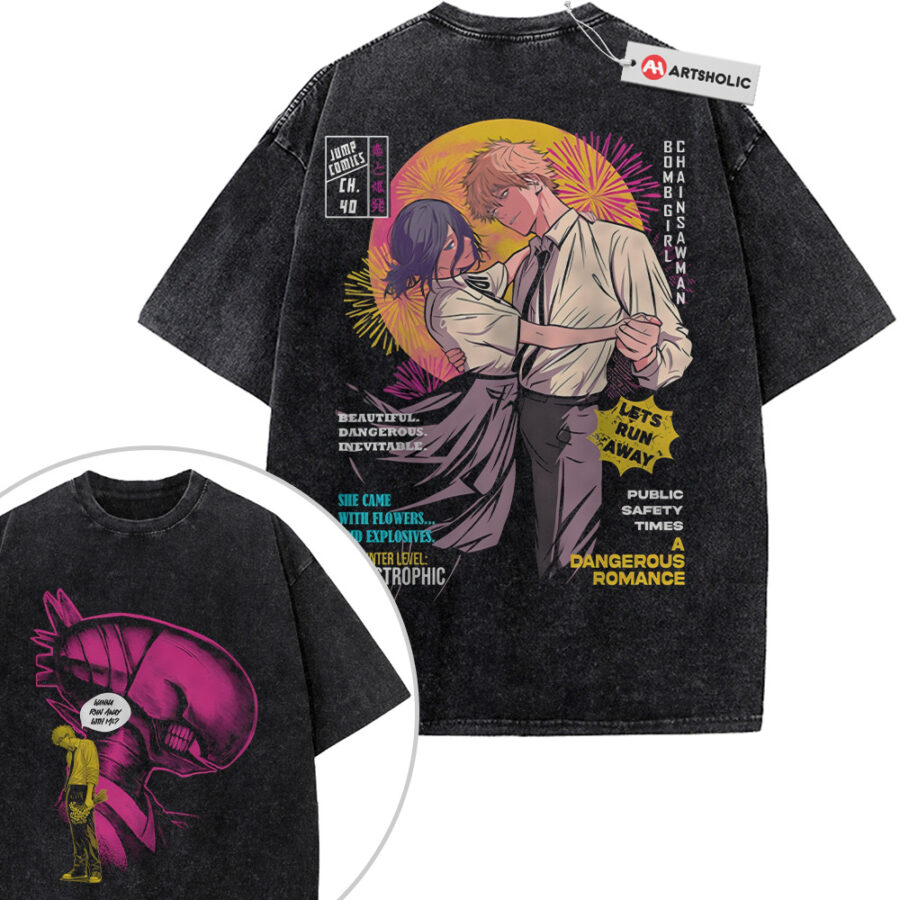 Alternative view of Reze Shirt, Denji Shirt, Chainsaw Man Shirt, Vintage T-Shirt 2-Sided