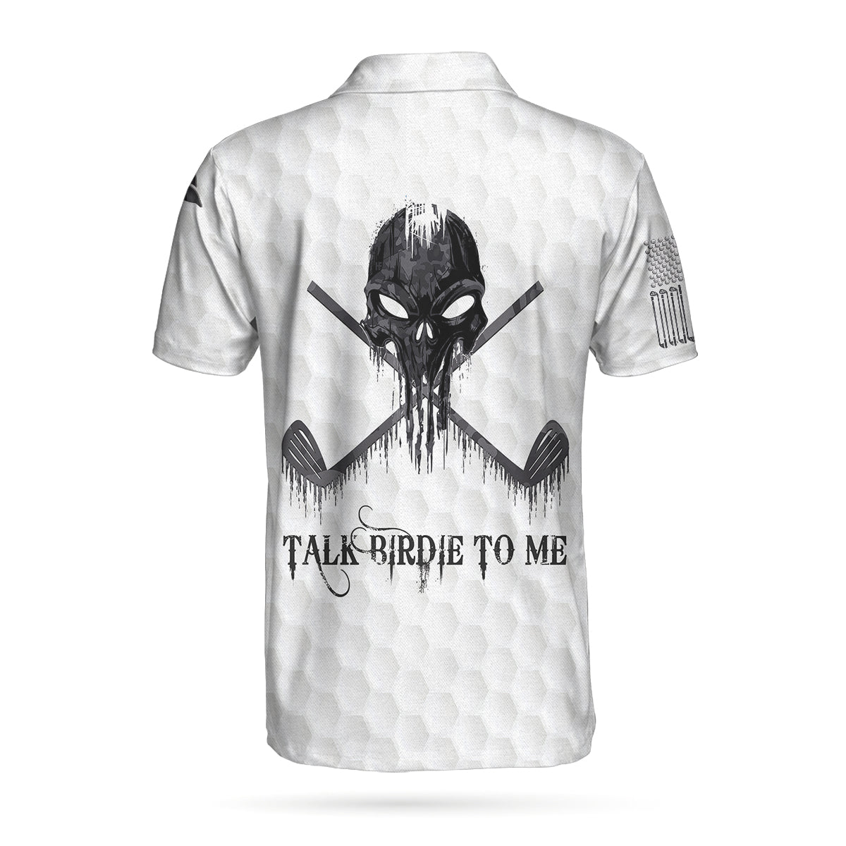 Alternative view of Ripped Vintage Golfing Skull Camouflaged Polo, Talk Birdie To Me Golf Pattern Polo Shirt, Best Golf Shirt For Men