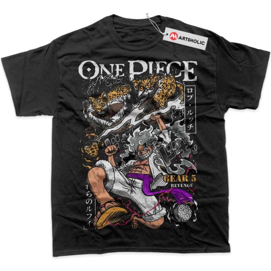 Alternative view of Rob Lucci vs Luffy Gear 5 Shirt, One Piece Shirt, Anime Shirt, Graphic T-Shirt