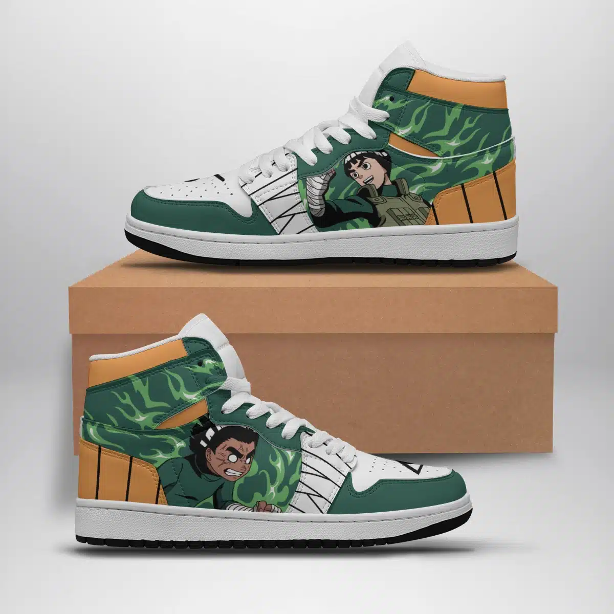 Rock Lee Shippuden Anime Sneakers - Custom Sneaker Mid 1 Basketball Shoes for Fans - Otaku Hall