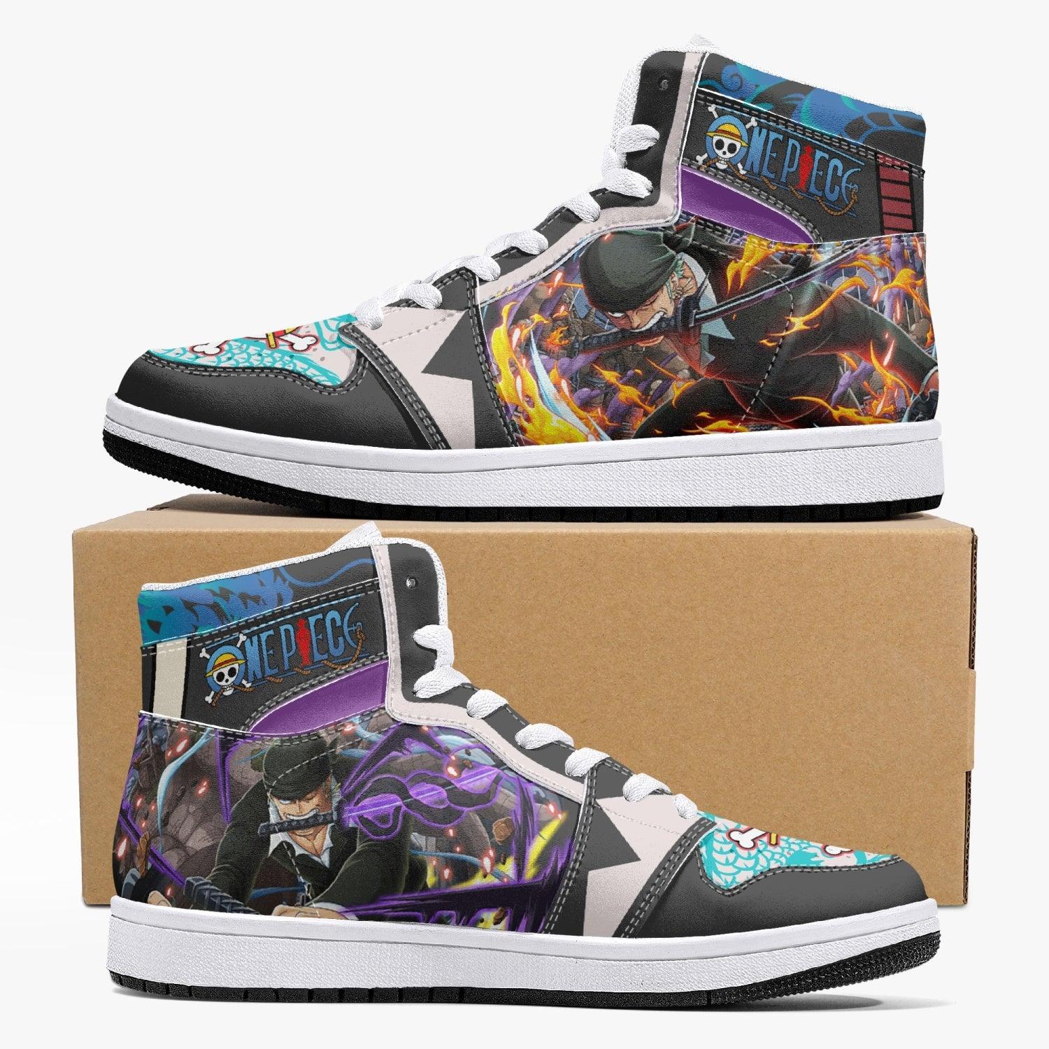 Alternative view of Roronoa Zoro Dressrosa One Piece Custom Sneaker Mid 1 Basketball Shoes - Otaku Hall