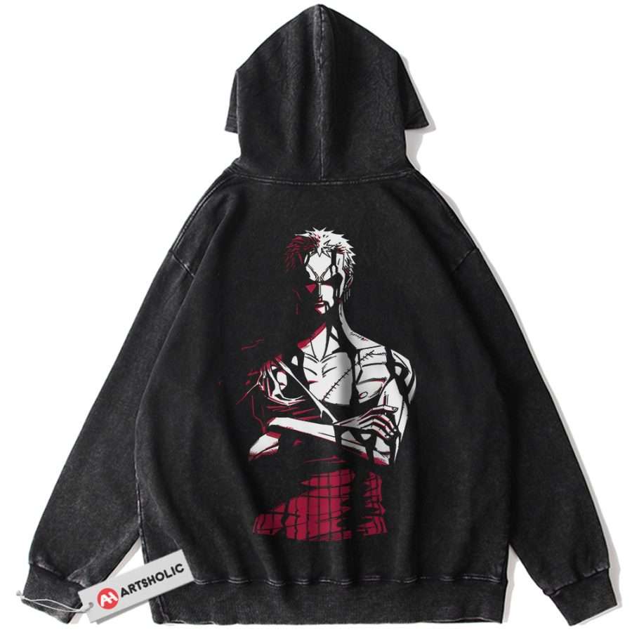 Alternative view of Roronoa Zoro Hoodie, One Piece Hoodie, Anime Hoodie, Vintage Hoodie