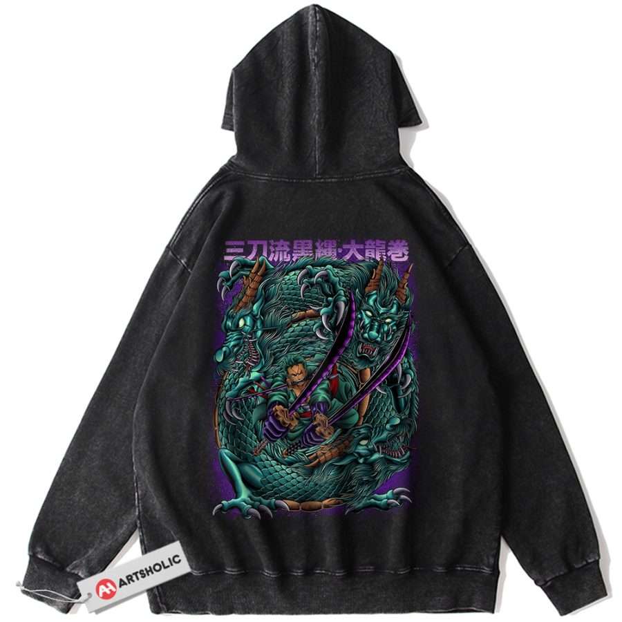 Alternative view of Roronoa Zoro Hoodie, One Piece Hoodie, Anime Hoodie, Vintage Hoodie