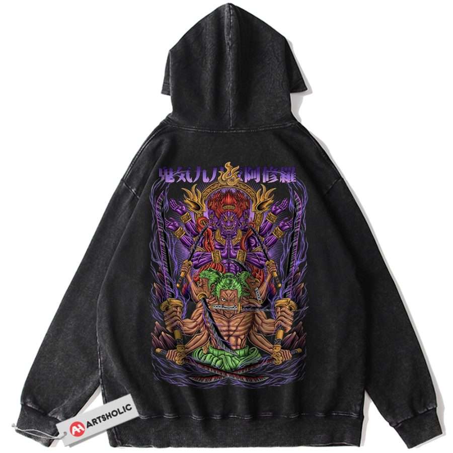 Alternative view of Roronoa Zoro Hoodie, One Piece Hoodie, Anime Hoodie, Vintage Hoodie