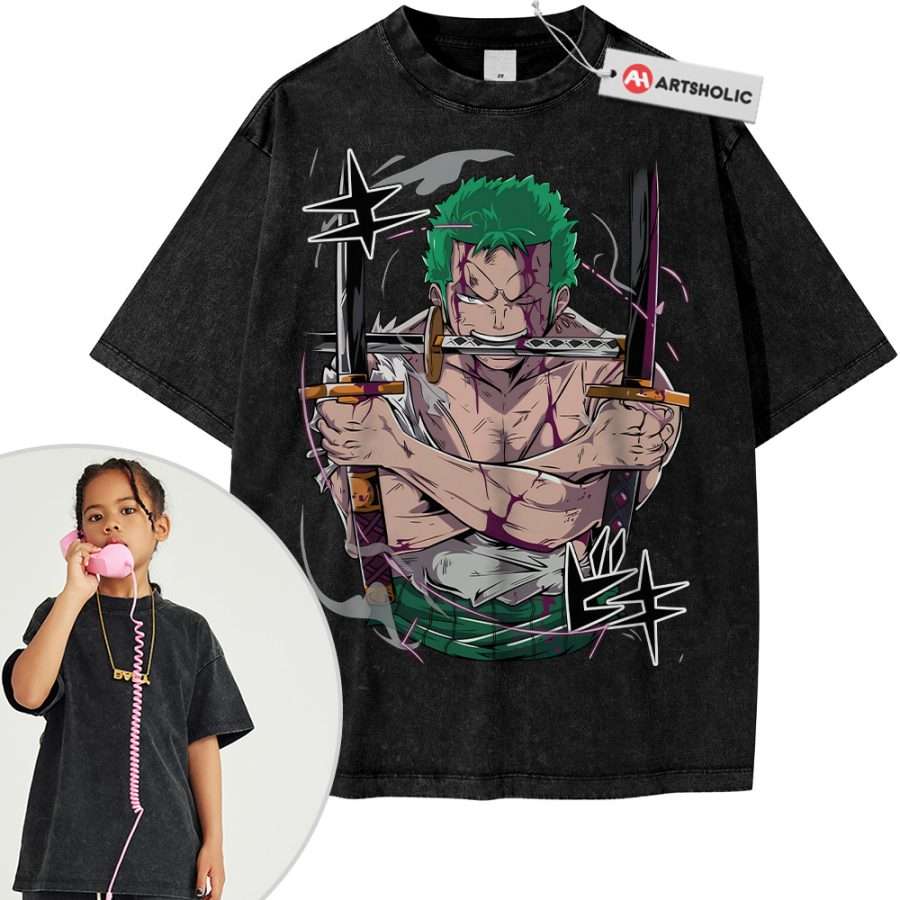 Alternative view of Roronoa Zoro Shirt For Kids, One Piece Shirt For Kids, Anime Shirt For Kids, Vintage Tee For Kids