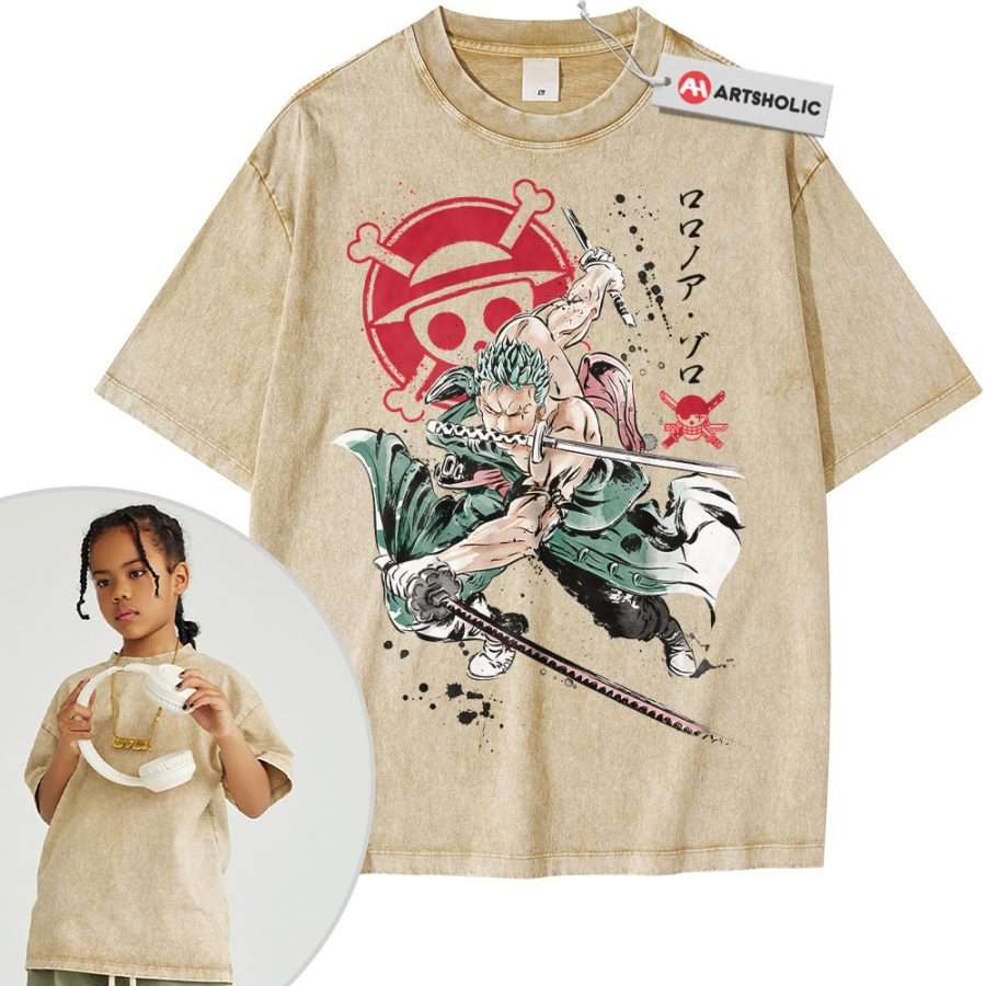 Alternative view of Roronoa Zoro Shirt For Kids, One Piece Shirt For Kids, Anime Shirt For Kids, Vintage Tee For Kids