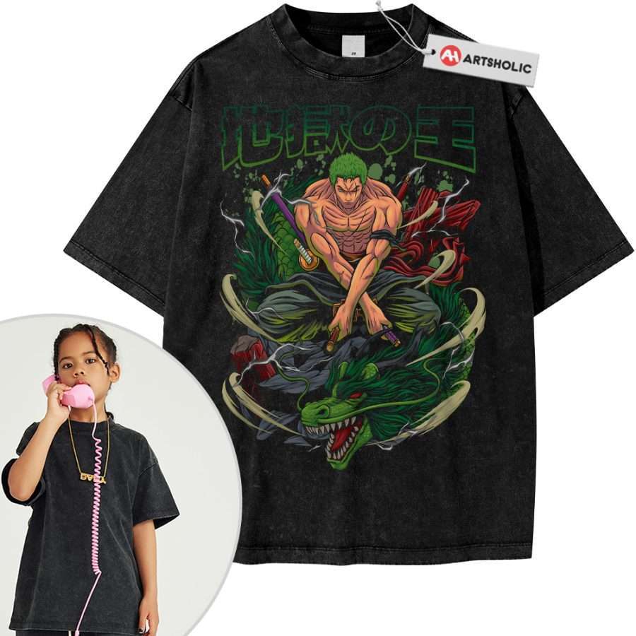 Alternative view of Roronoa Zoro Shirt For Kids, One Piece Shirt For Kids, Anime Shirt For Kids, Vintage Tee For Kids