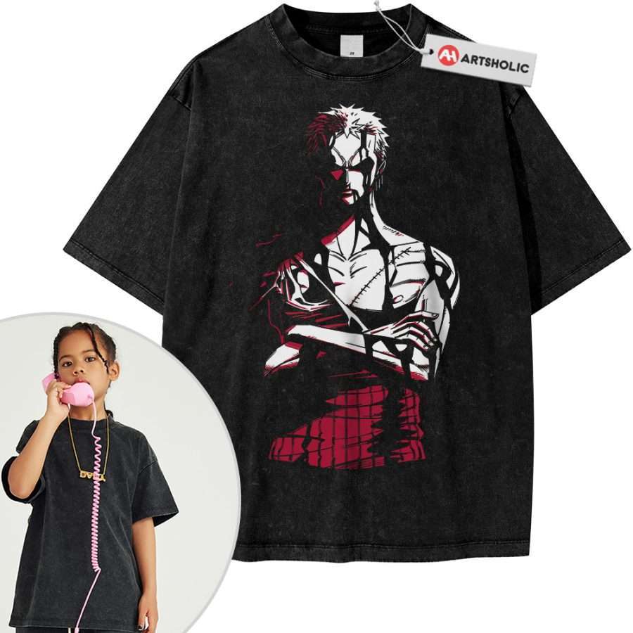 Alternative view of Roronoa Zoro Shirt For Kids, One Piece Shirt For Kids, Anime Shirt For Kids, Vintage Tee For Kids
