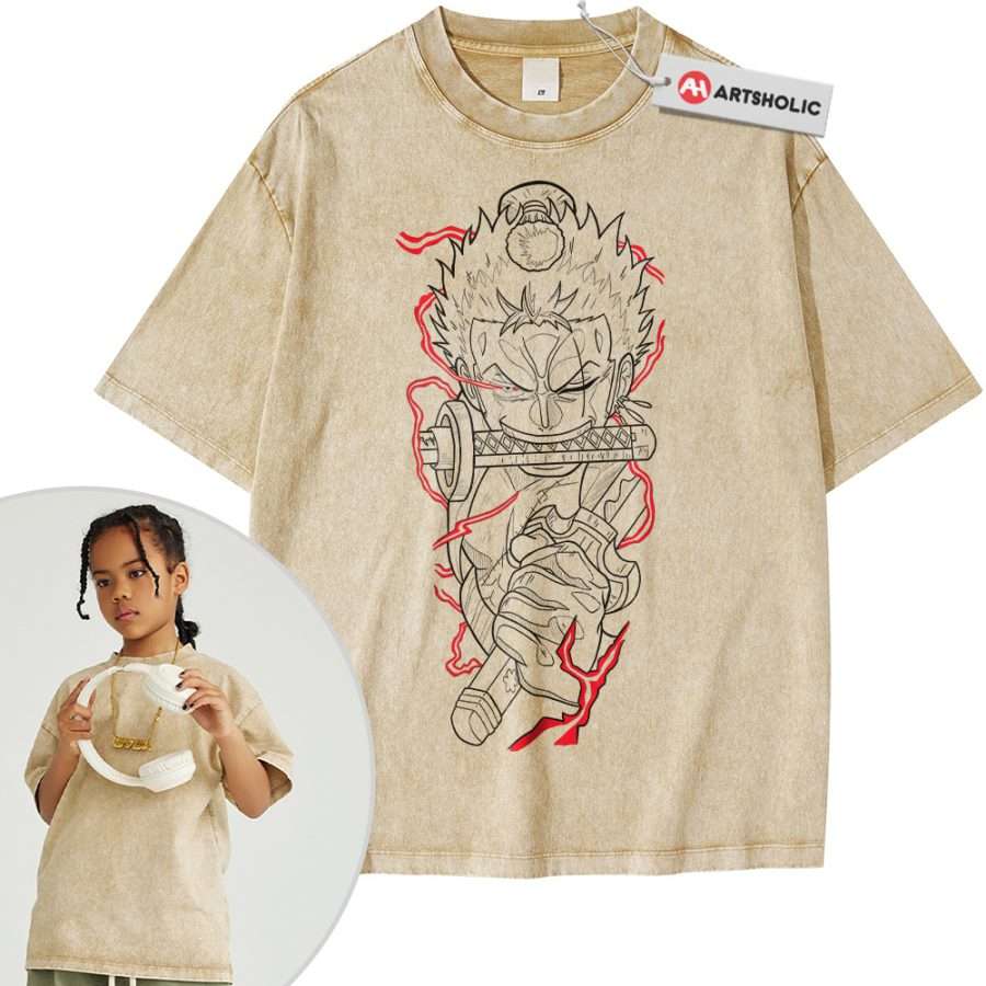 Alternative view of Roronoa Zoro Shirt For Kids, One Piece Shirt For Kids, Anime Shirt For Kids, Vintage Tee For Kids