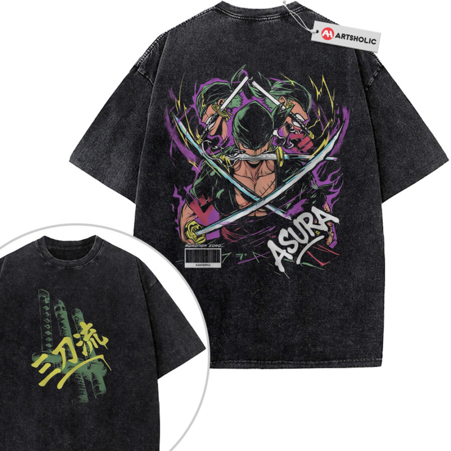 Alternative view of Roronoa Zoro Shirt, One Piece Shirt, Anime Shirt, Vintage T-Shirt 2-Sided