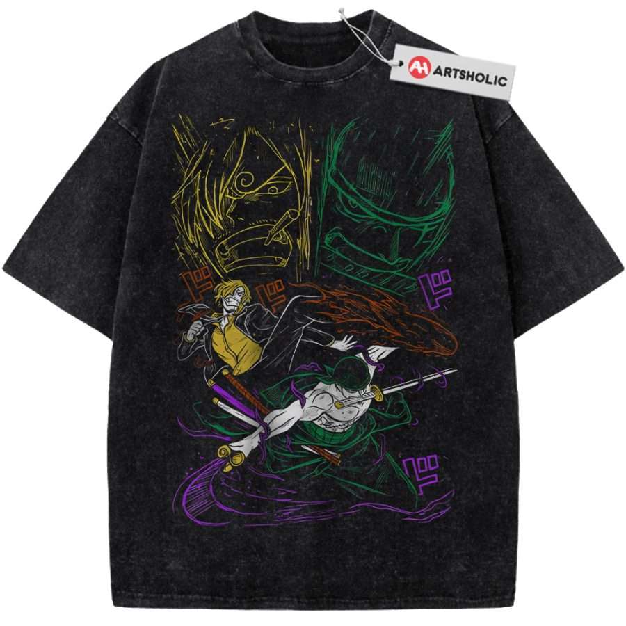 Alternative view of Roronoa Zoro Shirt, Vinsmoke Sanji Shirt, One Piece Shirt, Anime Shirt, Vintage Tee