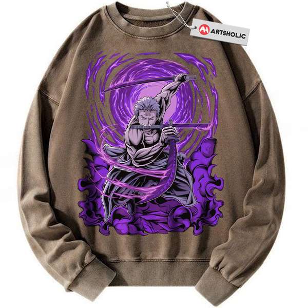 Alternative view of Roronoa Zoro Sweatshirt, One Piece Sweatshirt, Anime Sweatshirt, Vintage Sweater