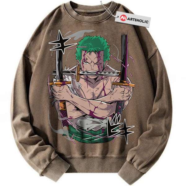 Alternative view of Roronoa Zoro Sweatshirt, One Piece Sweatshirt, Anime Sweatshirt, Vintage Sweater