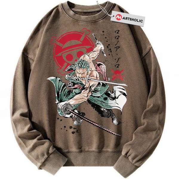 Alternative view of Roronoa Zoro Sweatshirt, One Piece Sweatshirt, Anime Sweatshirt, Vintage Sweater