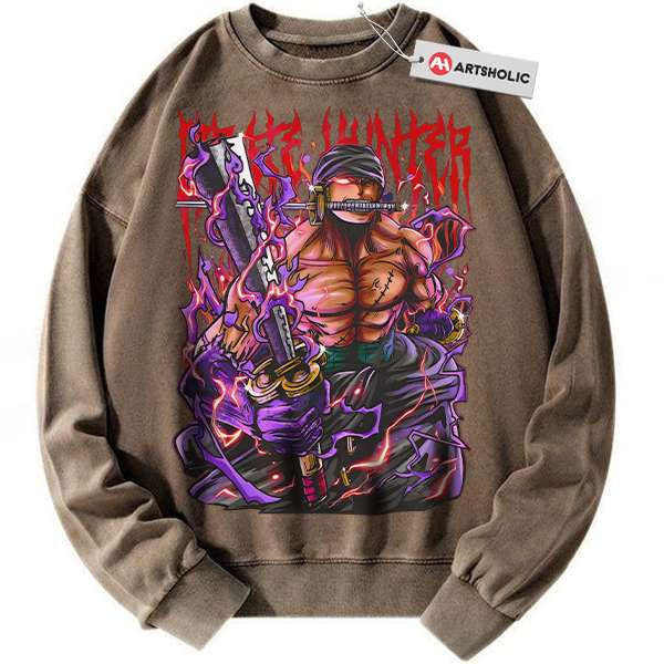 Alternative view of Roronoa Zoro Sweatshirt, One Piece Sweatshirt, Anime Sweatshirt, Vintage Sweatshirt