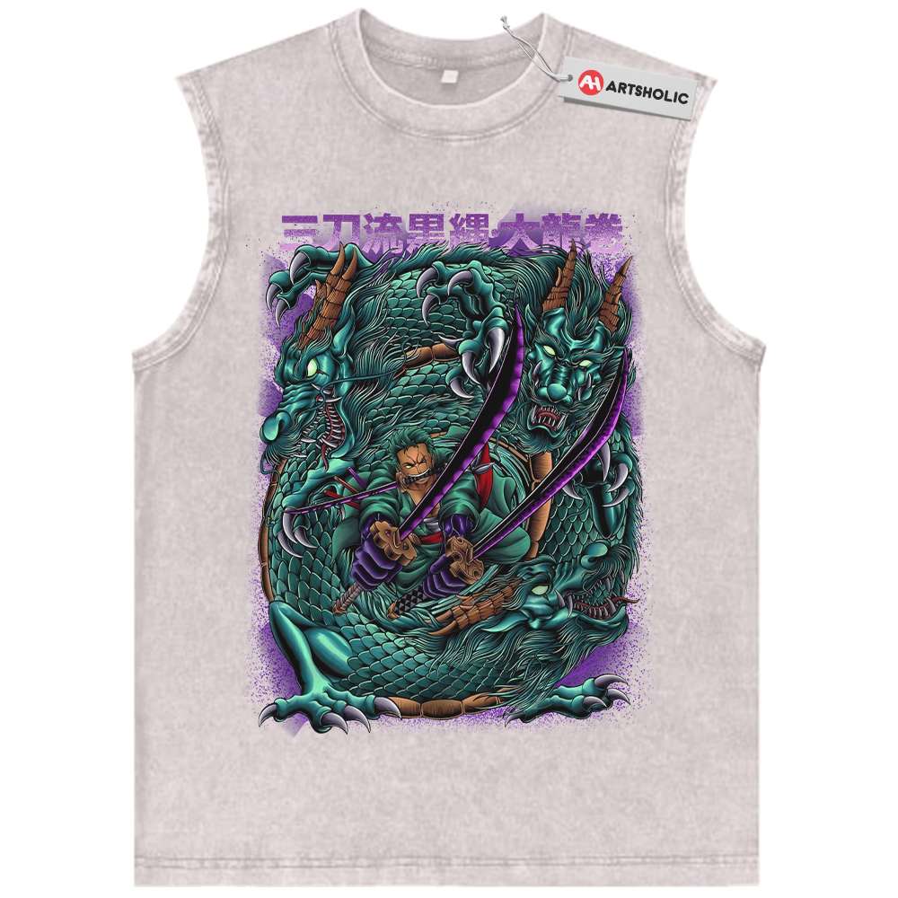 Alternative view of Roronoa Zoro Tank Top, One Piece Tank Top, Anime Tank Top, Vintage Tank Top