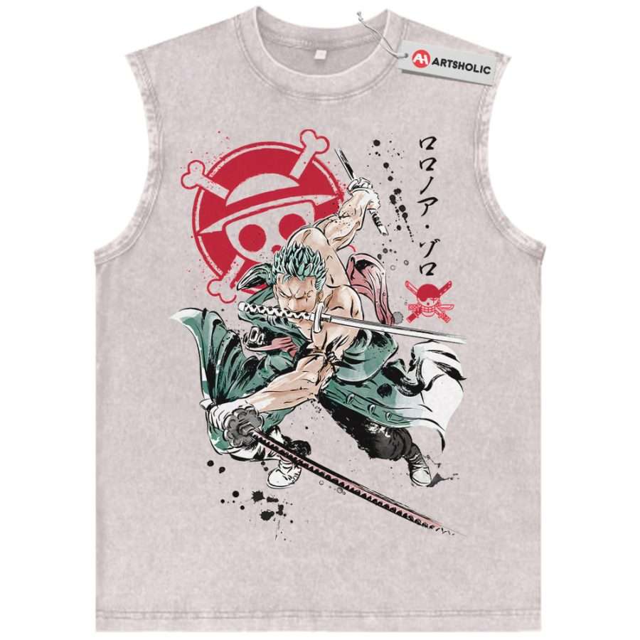 Alternative view of Roronoa Zoro Tank Top, One Piece Tank Top, Anime Tank Top, Vintage Tank Top
