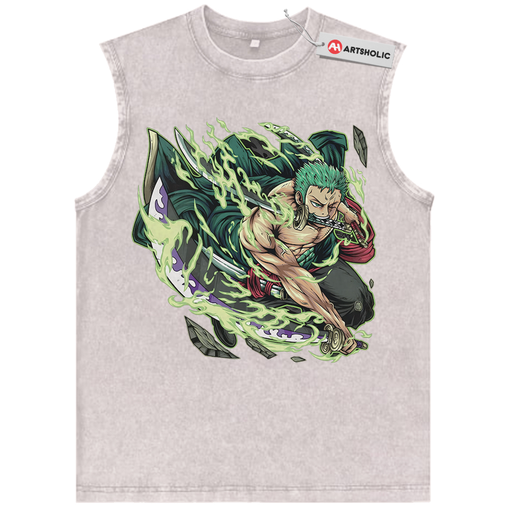 Alternative view of Roronoa Zoro Tank Top, One Piece Tank Top, Anime Tank Top, Vintage Tank Top