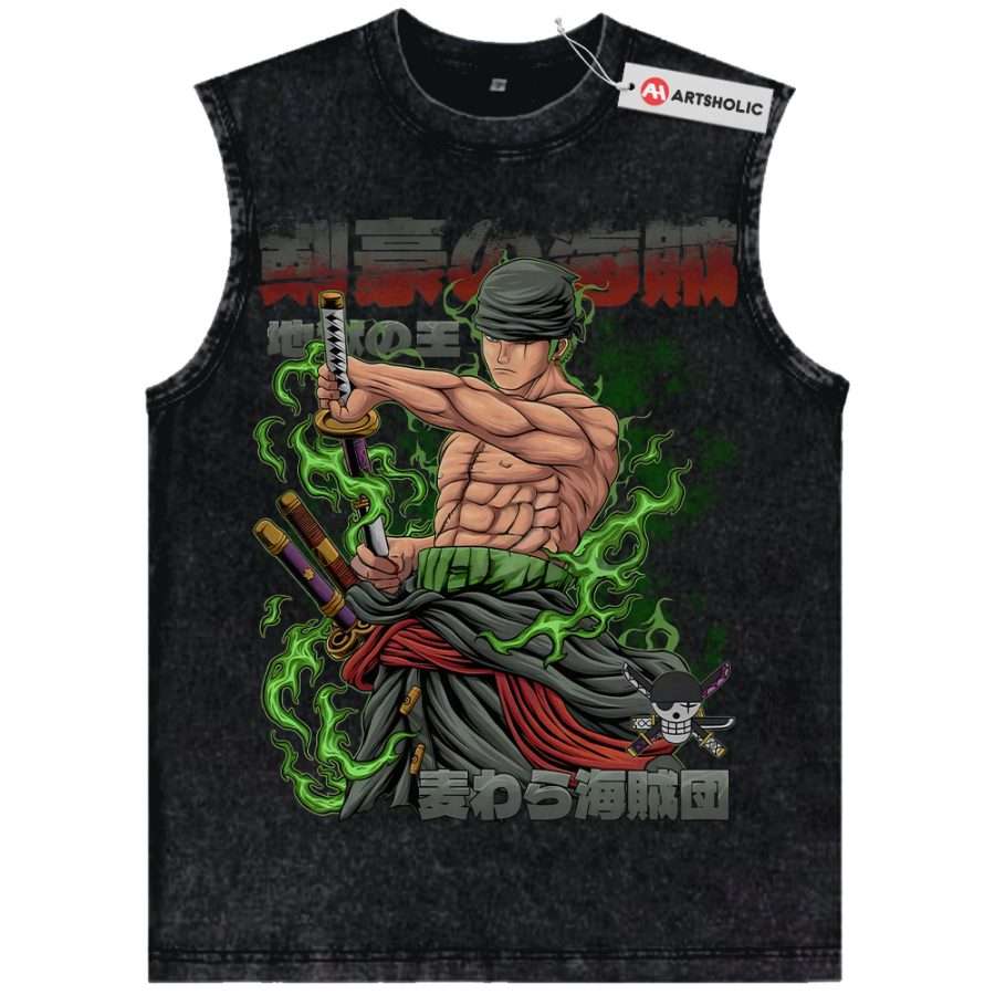 Alternative view of Roronoa Zoro Tank Top, One Piece Tank Top, Anime Tank Top, Vintage Tank Top