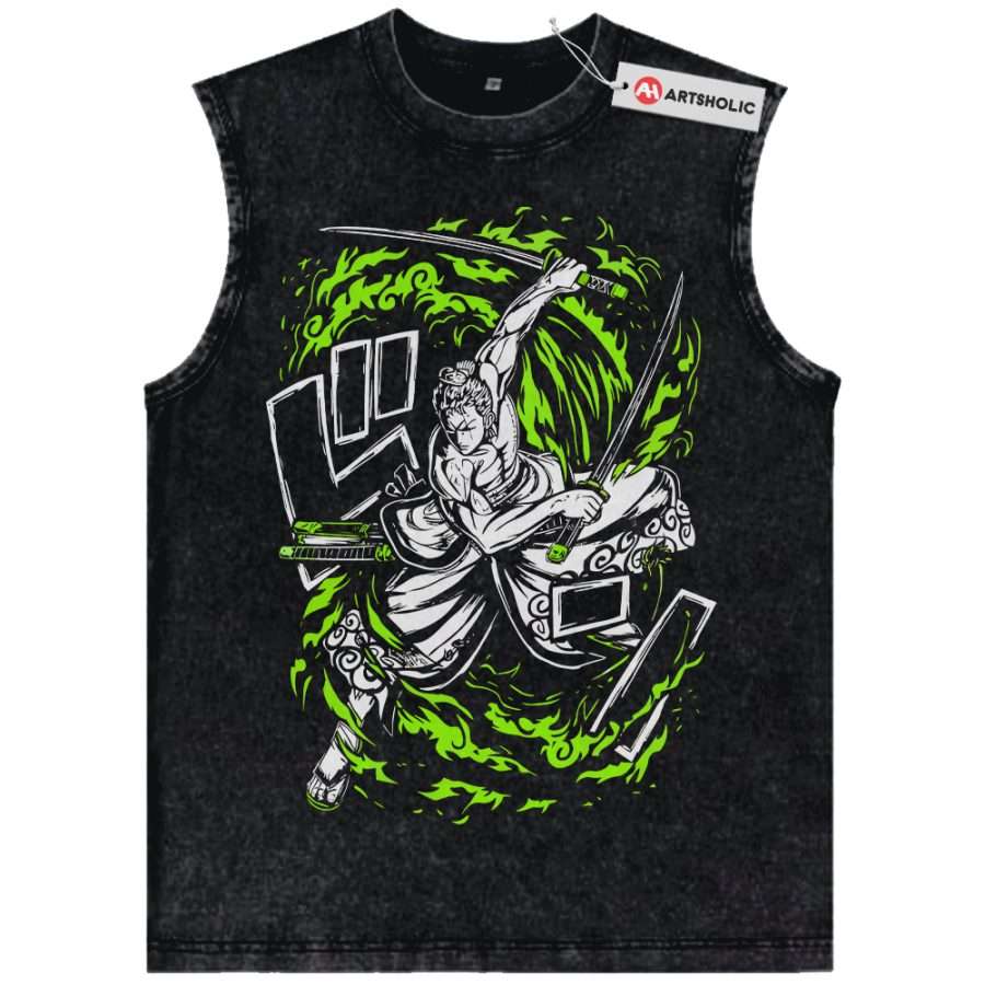 Alternative view of Roronoa Zoro Tank Top, One Piece Tank Top, Anime Tank Top, Vintage Tank Top