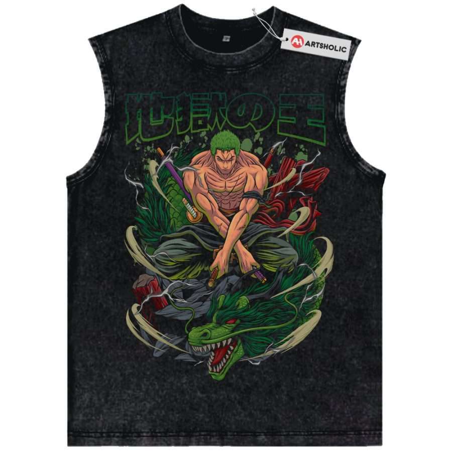 Alternative view of Roronoa Zoro Tank Top, One Piece Tank Top, Anime Tank Top, Vintage Tank Top