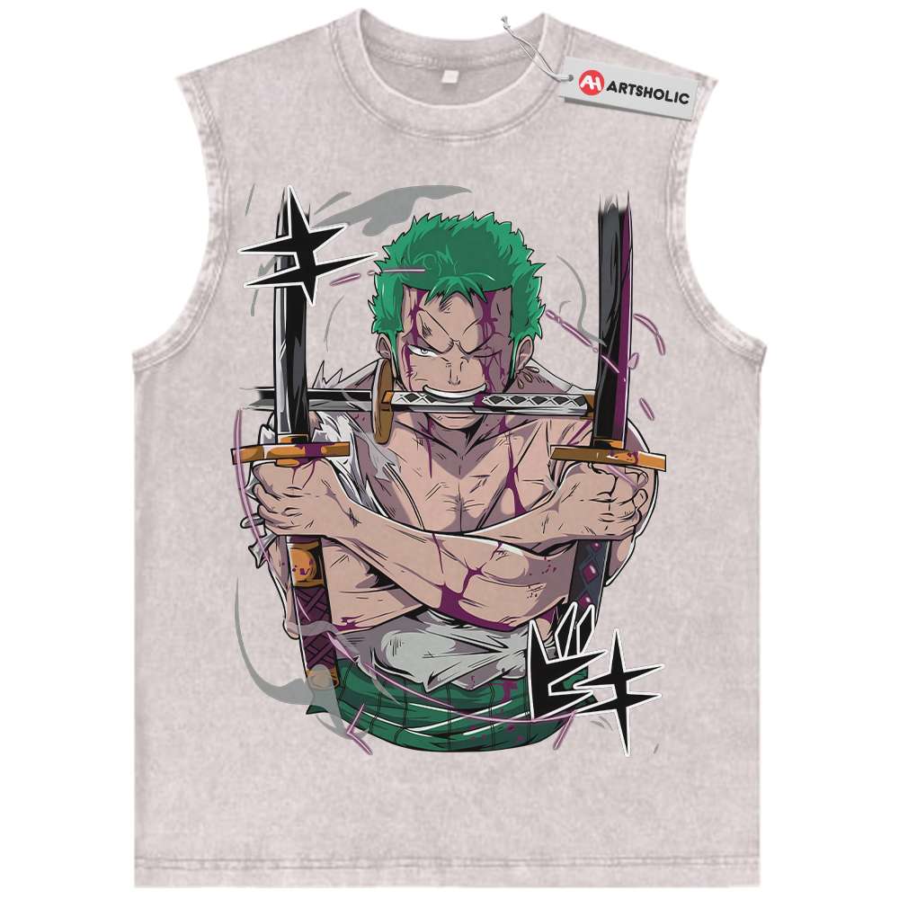 Alternative view of Roronoa Zoro Tank Top, One Piece Tank Top, Anime Tank Top, Vintage Tank Top