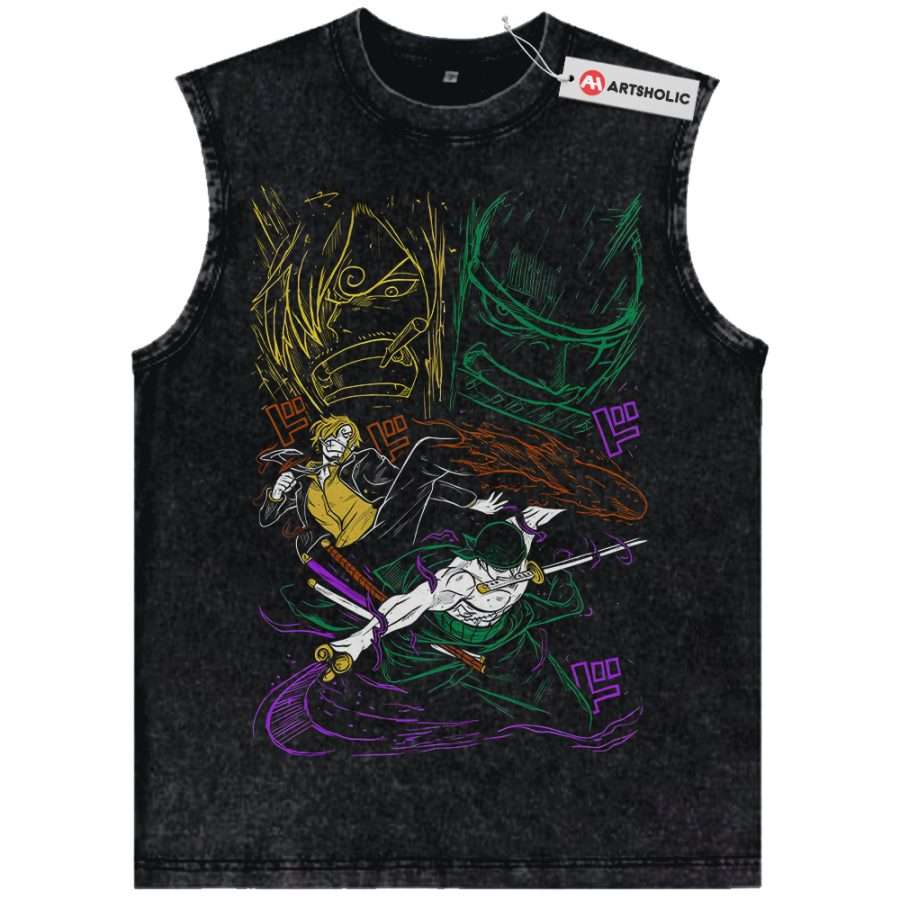 Alternative view of Roronoa Zoro Tank Top, Vinsmoke Sanji Tank Top, One Piece Tank Top, Anime Tank Top, Vintage Tank Top
