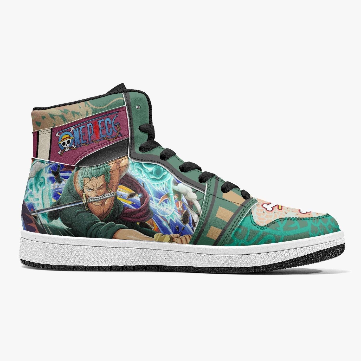 Alternative view of Roronoa Zoro Timeskip One Piece Custom Sneaker Mid 1 Basketball Shoes - Otaku Hall