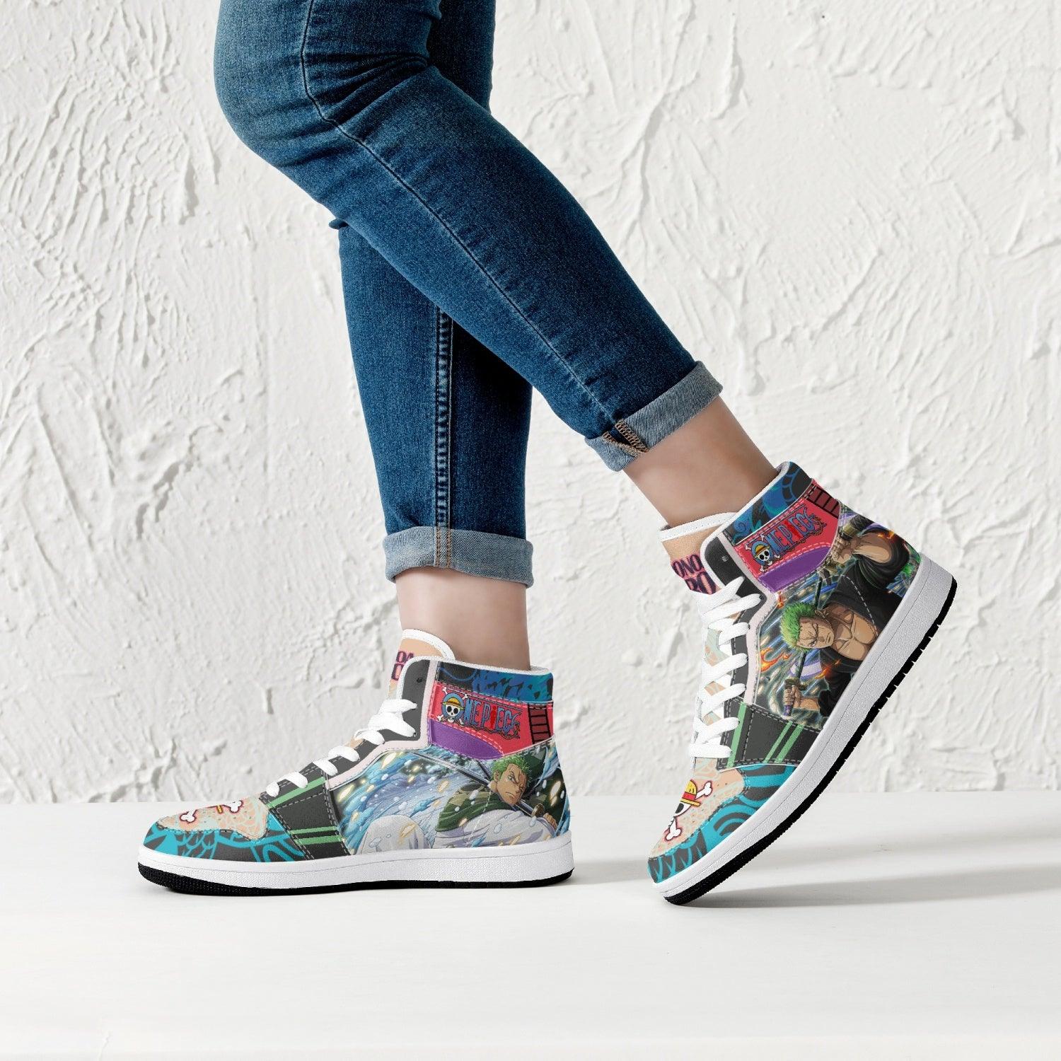 Alternative view of Roronoa Zoro Wano One Piece Custom Sneaker Mid 1 Basketball Shoes - Otaku Hall