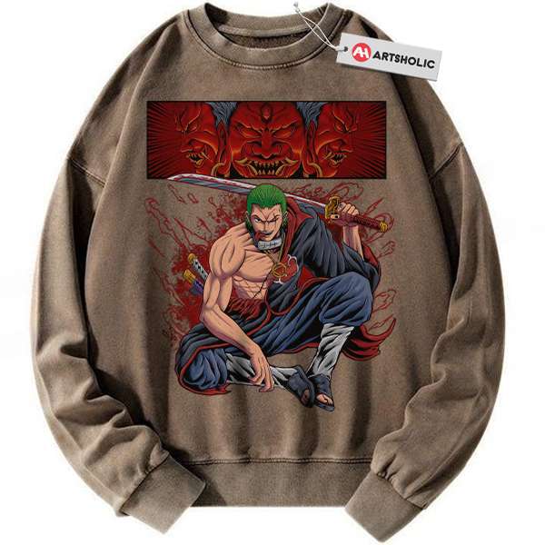 Alternative view of Roronoa Zoro x Akatsuki Sweatshirt, One Piece Sweatshirt, Anime Sweatshirt, Vintage Sweater